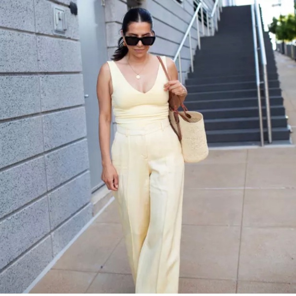 Elegant Cream yellow  Women's Wide-Leg Pants high waisted 0-Regular